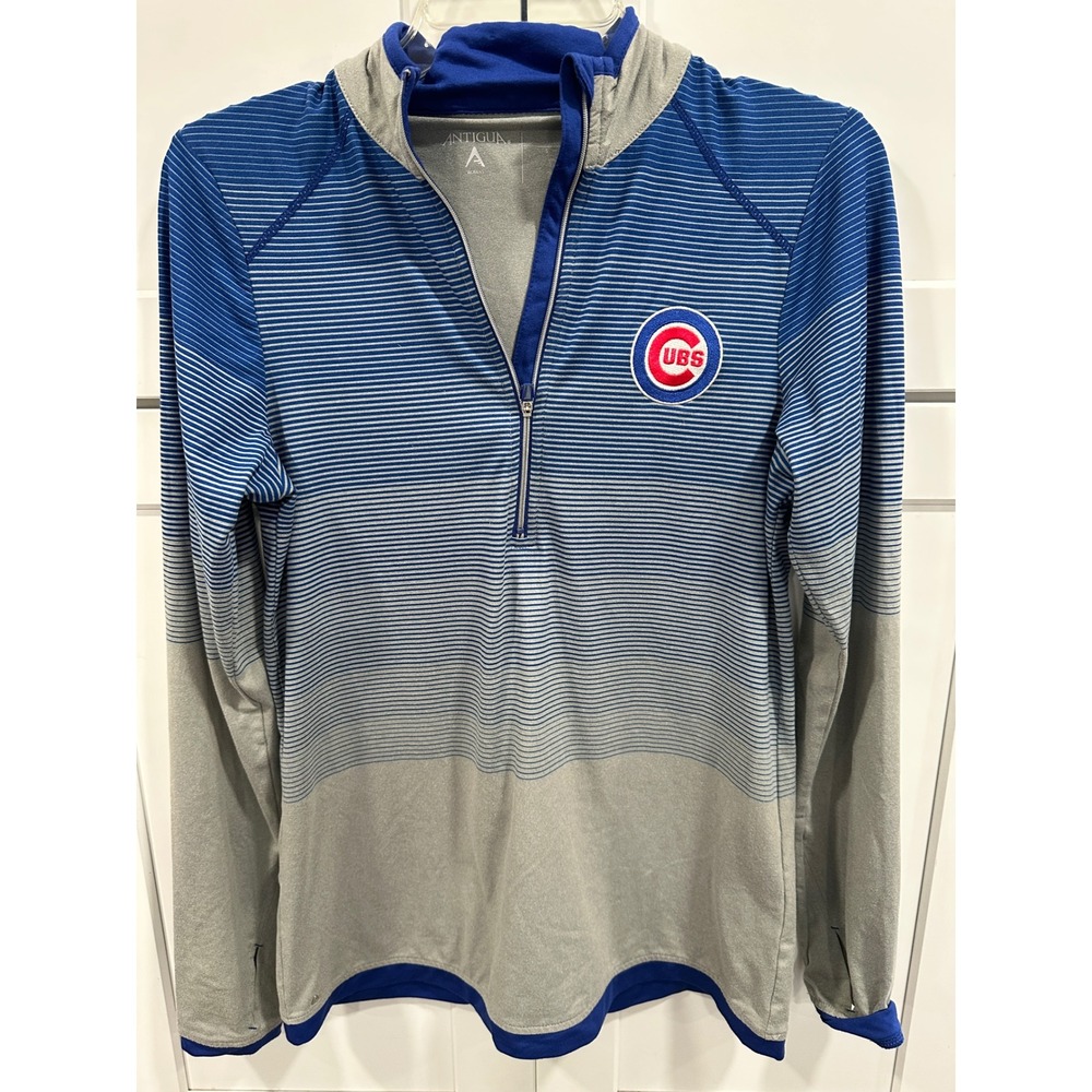 Antigua Women Chicago Cubs Striped‎ Quarter Zip Pullover Shirt Size S